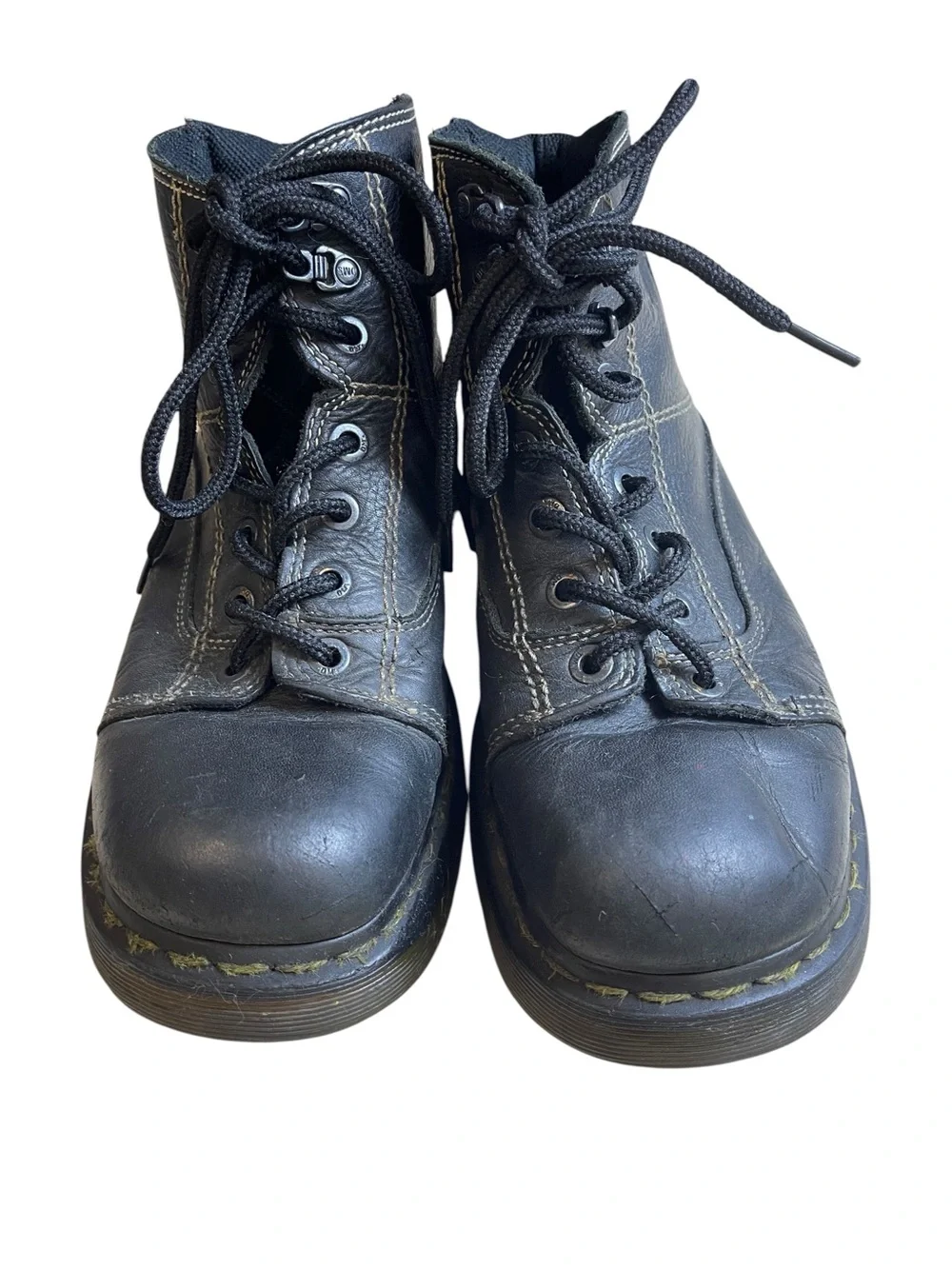 Dr. Martens Black Leather Lace-Up Ankle Boots Vtg work line 11011